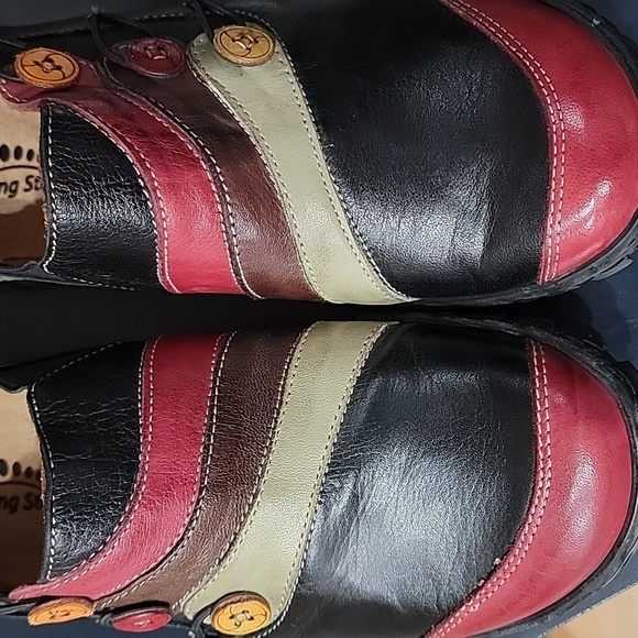 Sz 37 Spring Strep Colorful Striped Leather Shoes - Picture 2 of 5